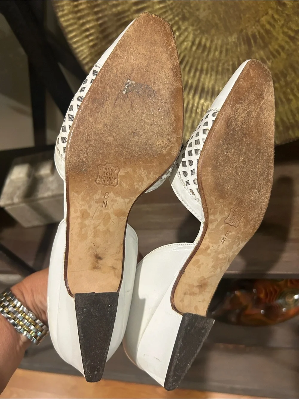 Jos Vena Women's White D'Orsay Pointed Toe Flats vintage 8N